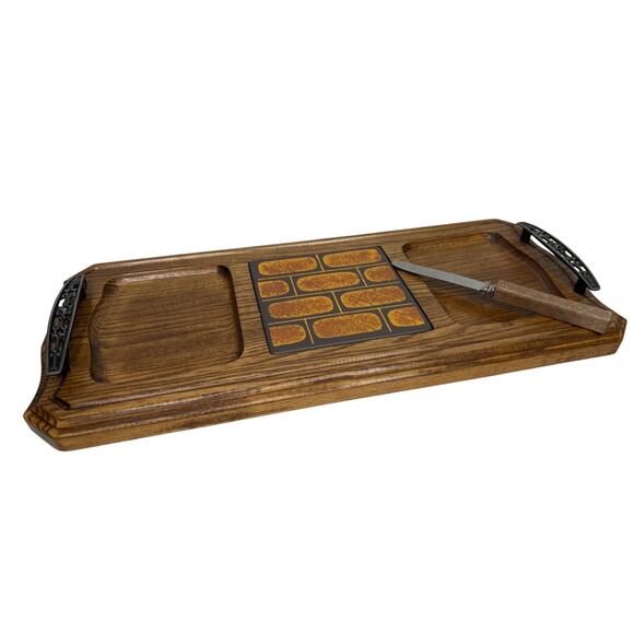 Vintage 70s Retro Tile Cheese Board Tray Serving MCM Mediterranean Modern - Picture 2 of 13